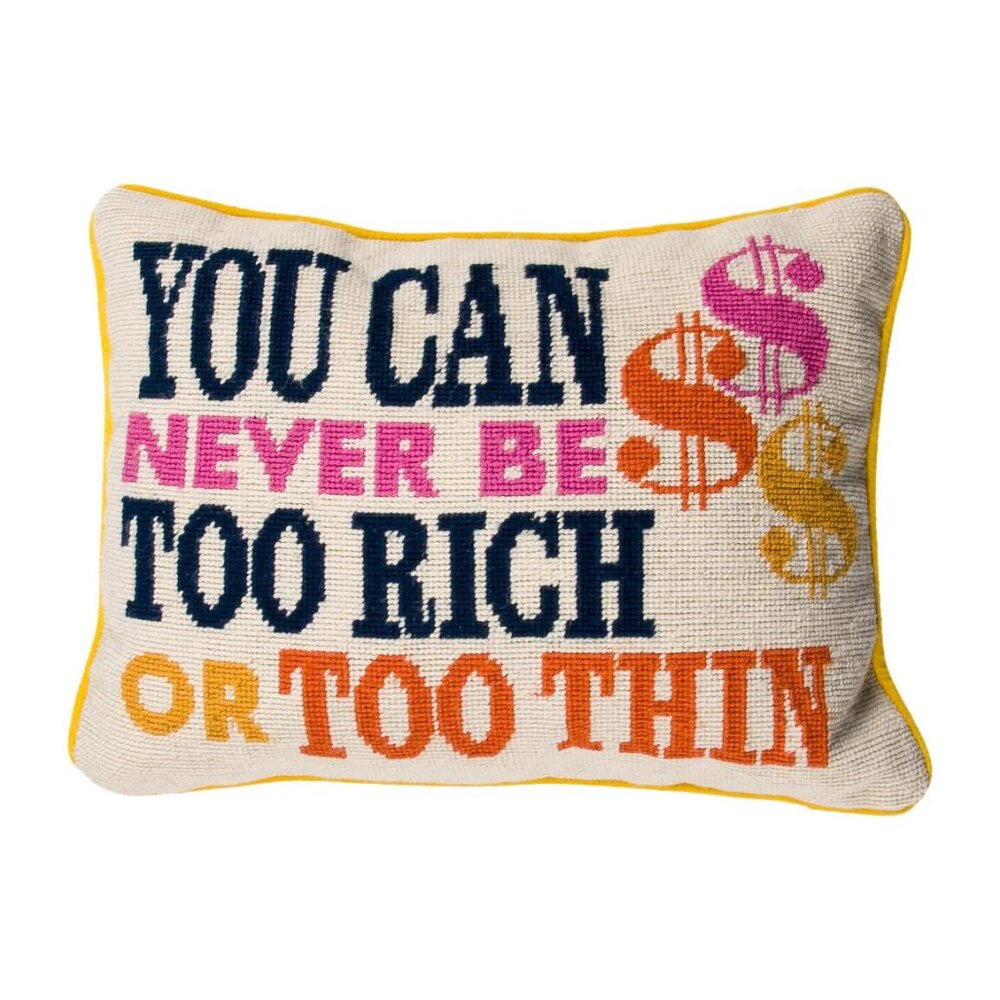 Jonathan Adler Pillow - Too Rich, Too Thin Needlepoint  Excellent!